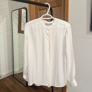 Vince Dreamy Cream Silk Pleated Blouse